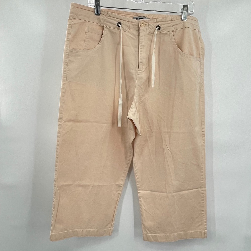John Patrick Women's Beige Cropped Capri‎ Pants Drawstring Waist Size Large